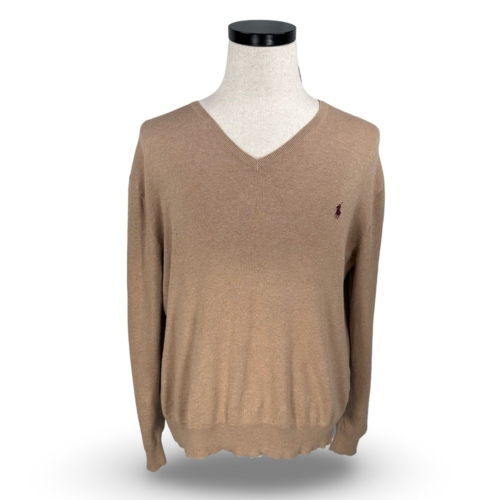 Polo Ralph Lauren Men's Tan V Neck Pima Cotton Sweater Size L